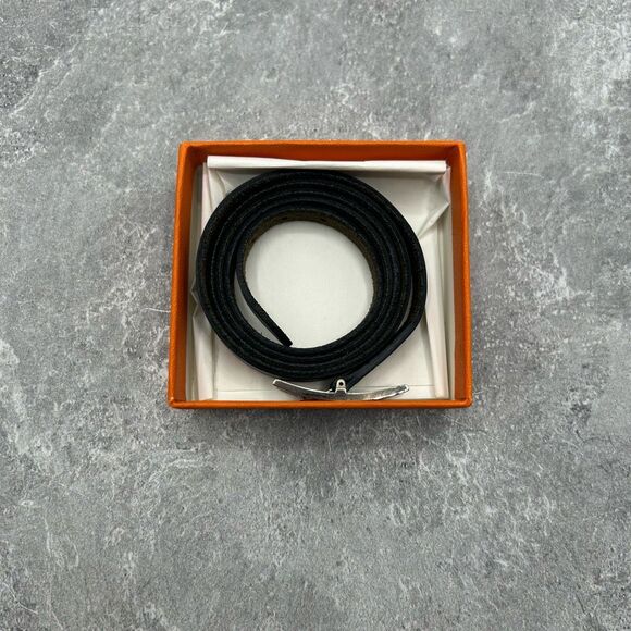 NWT Hermes Hapi 3 MM Black Leather Palladium Wrap Bracelet Buckle With Box - Picture 12 of 16
